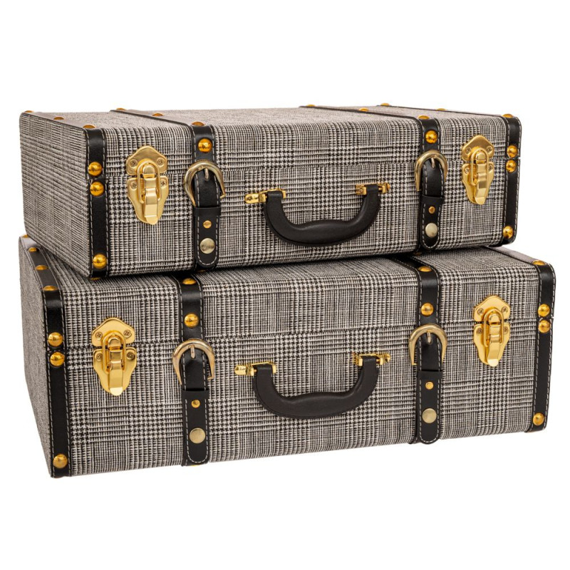 ΣΕΤ 2 ΑΣΠΡΟΜΑΥΡΕΣ ΚΑΡΟ ΒΑΛΙΤΣΕΣ ΜΕ ΧΡΥΣΕΣ ΛΕΠΤΟΜΕΡΕΙΕΣ 50Χ17Χ34ΕΚ 46Χ14Χ28ΕΚ