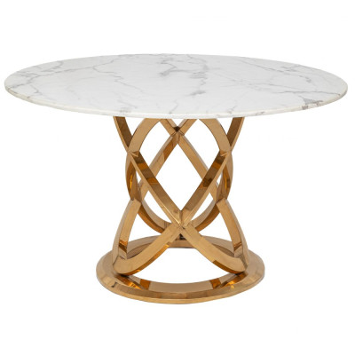 ΤΡΑΠΕΖΙ ΡΟΤΟΝΤΑ Φ130Χ75ΕΚ ΧΡΥΣΟ ΜΕΤΑΛΛΙΚΟ ΜΕ ΛΕΥΚΗ ΜΑΡΜΑΡΙΝΗ ΕΠΙΦΑΝΕΙΑ