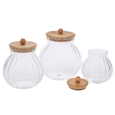 ΣΕΤ 3 ΓΥΑΛΙΝΑ ΔΟΧΕΙΑ ΜΕ ΑΕΡΟΣΤΕΓΕΣ ΞΥΛΙΝΟ ΚΑΠΑΚΙ Φ15Χ16,5 Φ12,5Χ14,5 Φ11Χ12ΕΚ