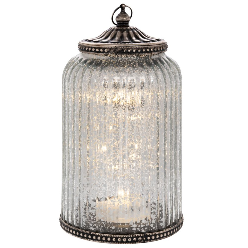 ΑΣΗΜΙ ΓΥΑΛΙΝΟ ΦΑΝΑΡΑΚΙ ΜΕ LED ΦΩΣ AND ΜΕΤΑΛΛΙΚΟ ΚΑΠΑΚΙ 11,5Χ11,5Χ20ΕΚ (ΑΑΑ 1.5V)