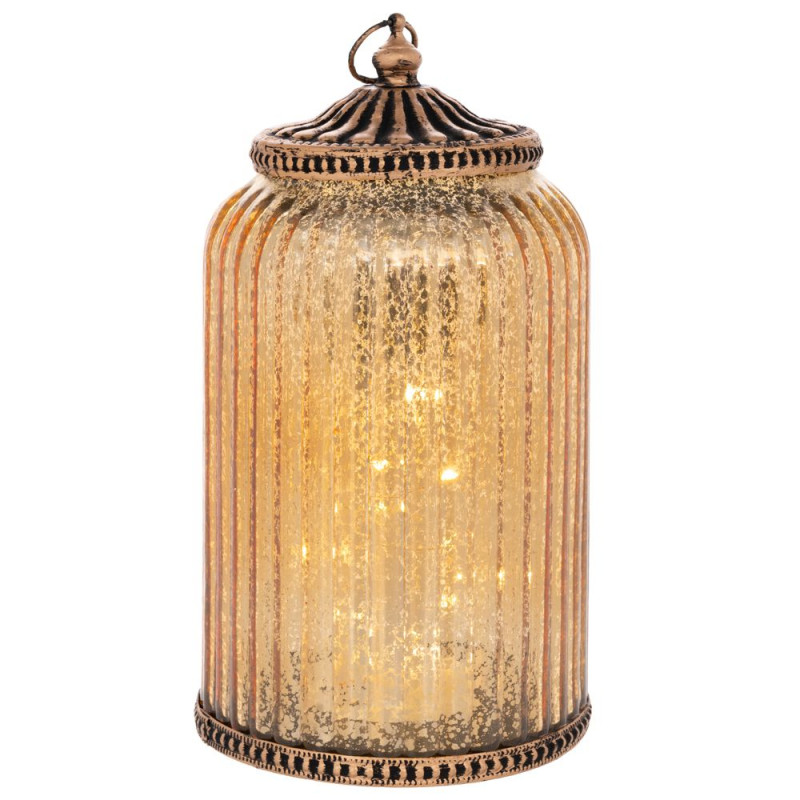 ΧΡΥΣΟ  ΓΥΑΛΙΝΟ ΦΑΝΑΡΑΚΙ ΜΕ LED ΦΩΣ AND ΜΕΤΑΛΛΙΚΟ ΚΑΠΑΚΙ 11,5Χ11,5Χ20ΕΚ (ΑΑΑ 1.5V)