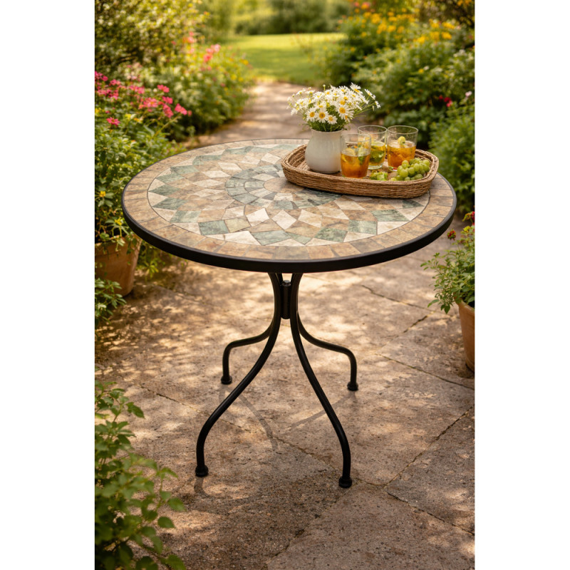 GAVE ΤΡΑΠΕΖΙ ΜΩΣΑΙΚΟ POLYSTONE ΣΤΡΟΓΓΥΛΟ Φ60x75cm