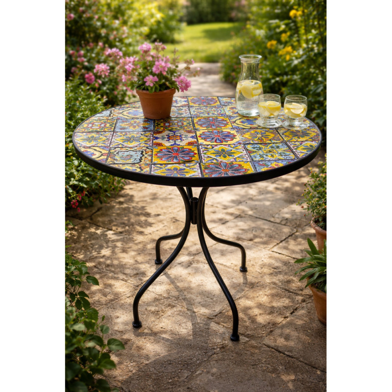 MAROCCO ΤΡΑΠΕΖΙ ΜΩΣΑΙΚΟ ΚΕΡΑΜΙΚΟ ΣΤΡΟΓΓΥΛΟ Φ60x75cm