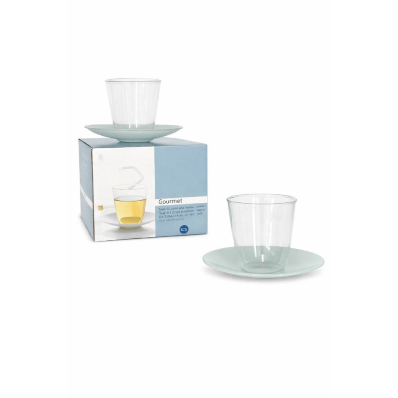 GOURMET ΣΕΤ ΦΛΥΤΖΑΝΙΑ ΚΑΦΕ 2τμχ + ΠΙΑΤΑΚΙA  ΓΥΑΛΙΝΑ ΔΙΑΦΑΝΑ 200ml