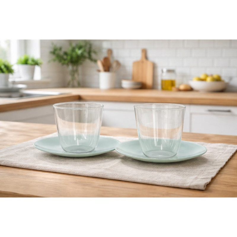 GOURMET ΣΕΤ ΦΛΥΤΖΑΝΙΑ ΚΑΦΕ 2τμχ + ΠΙΑΤΑΚΙA  ΓΥΑΛΙΝΑ ΔΙΑΦΑΝΑ 200ml