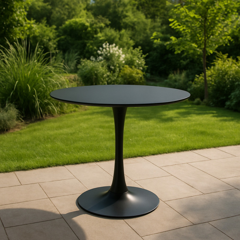 DOVA ΤΡΑΠΕΖΙ ΣΤΡΟΓΓΥΛΟ  ΜΕΤΑΛΛΙΚΟ  ΜΑΥΡΟ Φ70x73cm