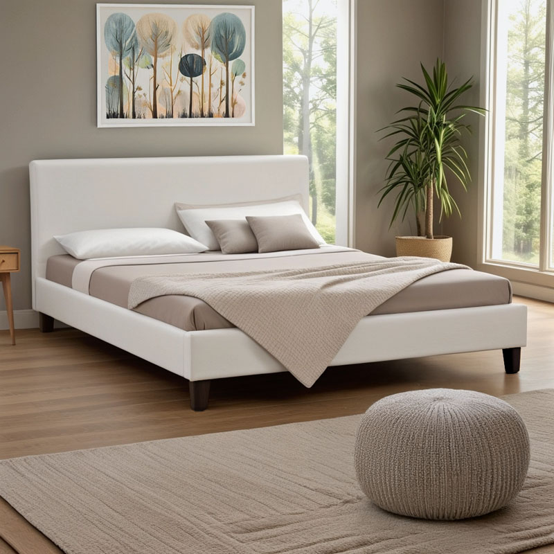 Κρεβάτι Nevil pakoworld 150x200 PU χρώμα λευκό ματ