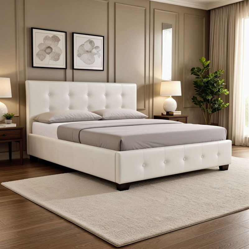 Κρεβάτι Roi pakoworld 160x200 PU λευκό ματ + αποθηκευτικό χώρο