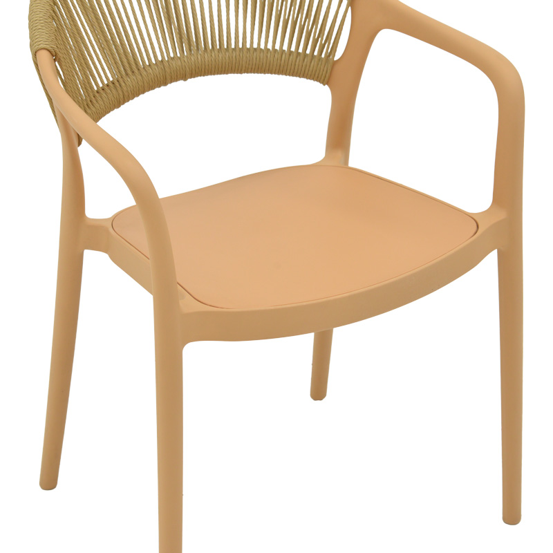 Πολυθρόνα Ankara pakoworld στοιβαζόμενη pp cappuccino απόχρωση με μπεζ rattan 57x48x80εκ