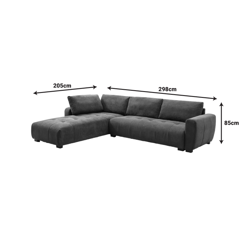 Kαναπές Gianco pakoworld αναστρέψιμος ύφασμα σε γκρι απόχρωση 298x208x85εκ