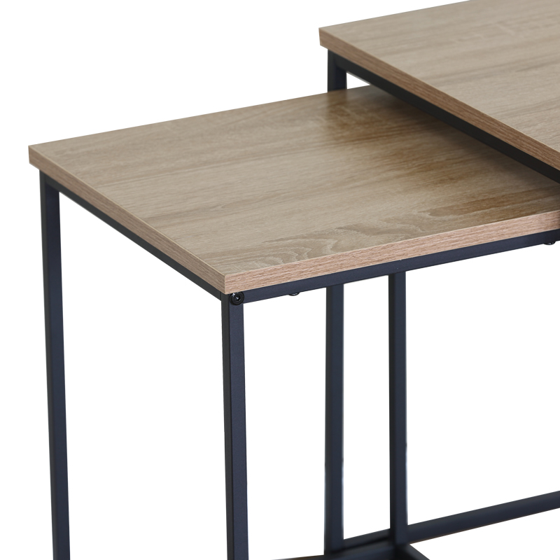 Τραπέζια σαλονιού Masuta pakoworld 2τεμ. mdf μαυρο με εφε μαρμάρου- μαύρο μέταλλο