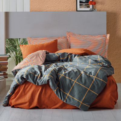 Σετ παπλωματοθήκη Stark Cotton Box 4 τμχ Διπλή (200x220) χρώμα cinnamon - μπλε