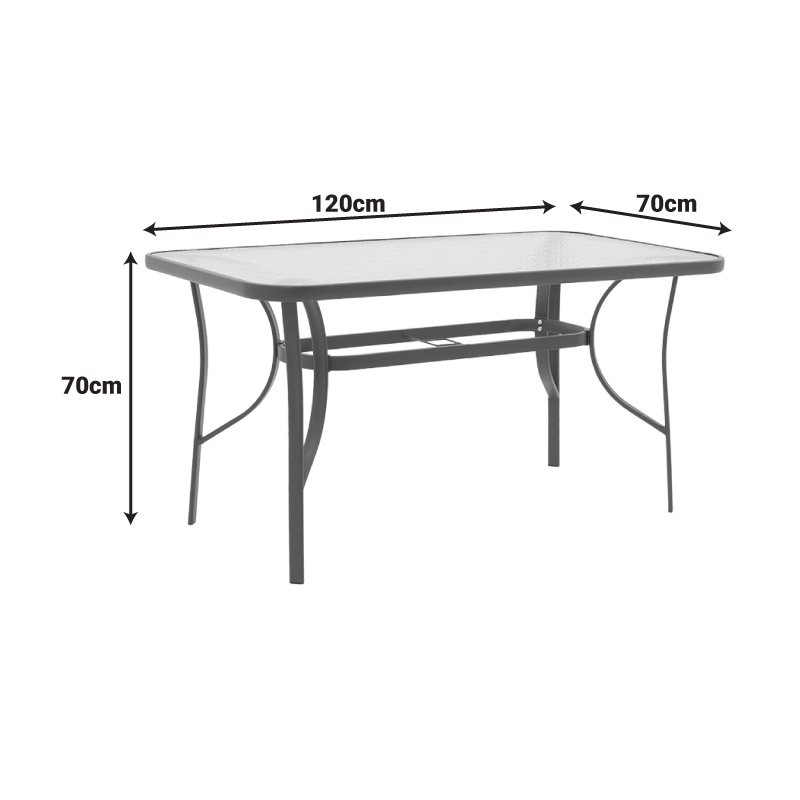 Τραπέζι Ensure pakoworld ανθρακί μέταλλο-tempered γυαλί 120x70x70εκ