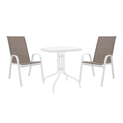 Τραπεζαρία Watson-Calan pakoworld σετ 3τεμ μέταλλο λευκό- γυαλί 70x70x70εκ