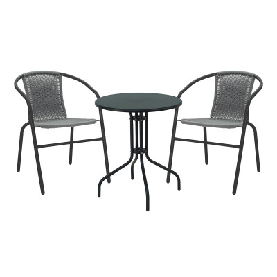 Τραπεζαρία Vergo-Obbi pakoworld 3τεμ μαύρο μέταλλο Φ60x70εκ