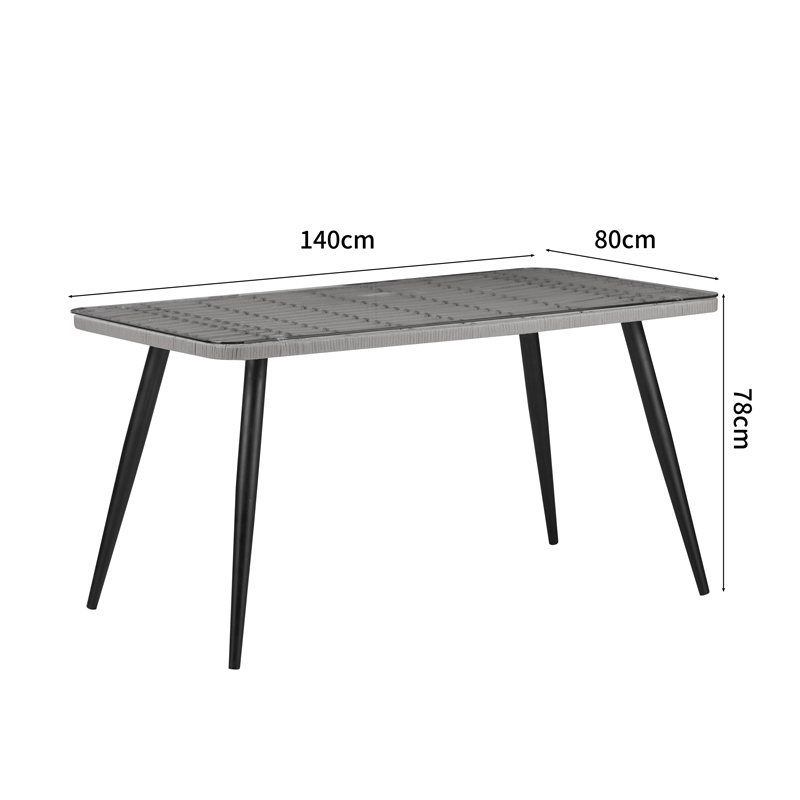 Τραπέζι Naoki pakoworld γυάλινο- pe rattan σε φυσική απόχρωση με μαυρα πόδια 140x80x78εκ