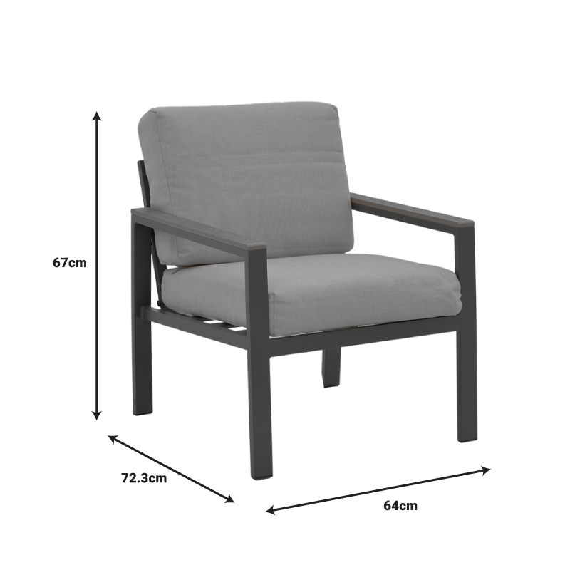 Σαλόνι Fashionable pakoworld σετ 4τμχ ύφασμα σε γκρι απόχρωση και αλουμίνιο-plywood σε ανθρακί απόχρωση