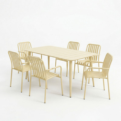 Τραπεζαρία Heven Vista pakoworld σετ 7τεμ σαμπανί αλουμίνιο 150x80x72εκ