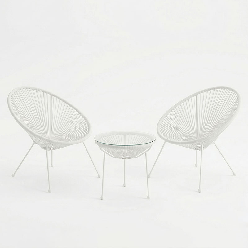 Σαλόνι Εξωτερικού Χώρου Acapulco pakoworld Σετ 3τεμ λευκό μέταλλο με pe rattan Φ50x52εκ