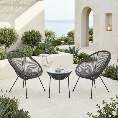 Σαλόνι Εξωτερικού Χώρου Acapulco pakoworld Σετ 3τεμ μαύρο μέταλλο με pe rattan Φ50x52εκ