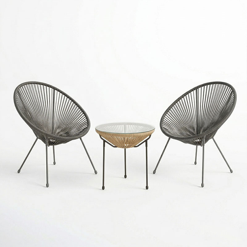 Σαλόνι Εξωτερικού Χώρου Acapulco pakoworld  Σετ 3τεμ μαύρο μέταλλο με pe rattan σε φυσική απόχρωση Φ50x52εκ