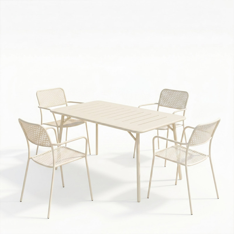 Τραπεζαρία Moraja Federal pakoworld σετ 5τεμ κρεμ μέταλλο 140x80x72εκ