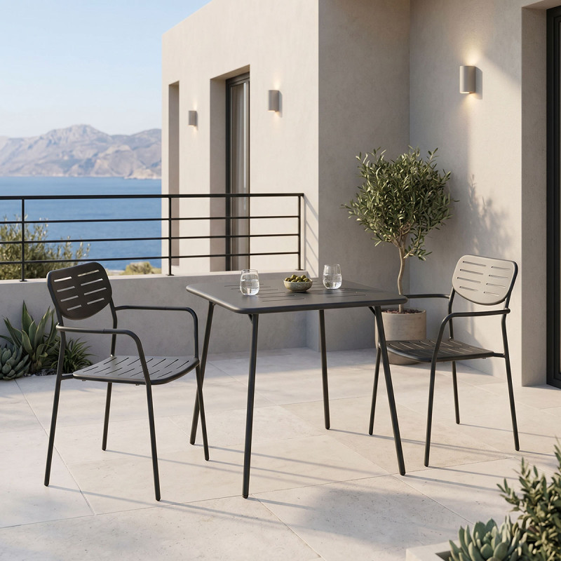 Τραπεζαρία Moraja Deraby pakoworld σετ 3τεμ μαύρο μέταλλο 70x70x73εκ