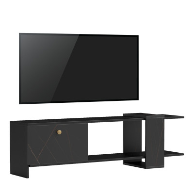 Έπιπλο τηλεόρασης Standi pakoworld σε μαύρο-μαύρο μαρμάρου απόχρωση 120x25x36.8εκ