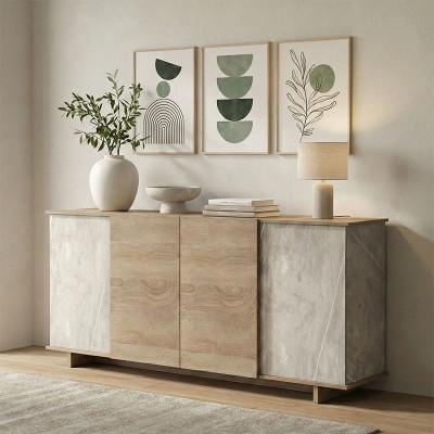 Μπουφές Zafore pakoworld sonoma - γκρι μπεζ όψη μαρμάρου 180x45x80εκ