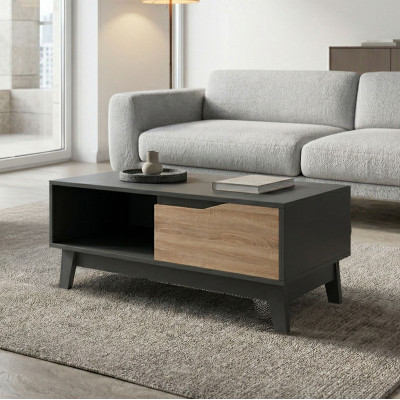 Τραπέζι σαλονιού Judas pakoworld ανθρακί-sonoma 90x45x38.5εκ