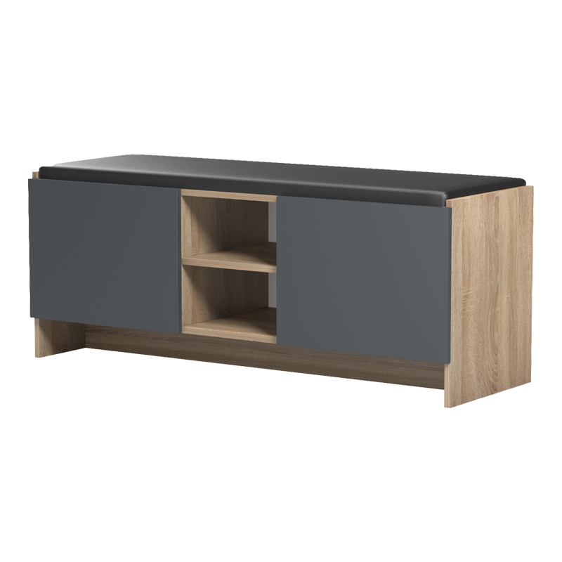 Έπιπλο εισόδου σκαμπό-παπουτσοθήκη Zulla pakoworld 10 ζεύγων sonoma- ανθρακί 110x37x43εκ