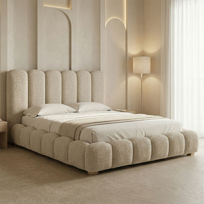 Κρεβάτι Nuvem pakoworld μπουκλέ υφασμα μπεζ με αποθηκευτικό χώρο 160x200εκ