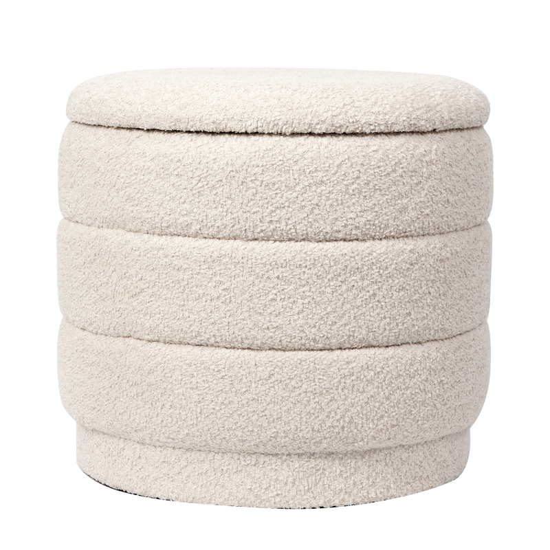 Σκαμπό-μπαούλο Bettia pakoworld μπουκλέ ιβουάρ Φ41x38.5εκ