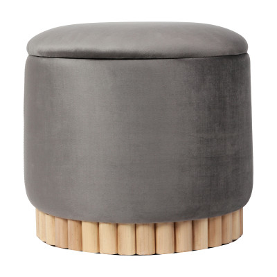 Σκαμπό-μπαούλο Terina pakoworld βελούδο γκρι Φ46x42εκ