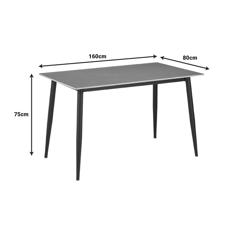 Τραπέζι Gustas pakoworld γκρι μαρμάρου sintered stone-μαύρο μέταλλο 160x80x75εκ