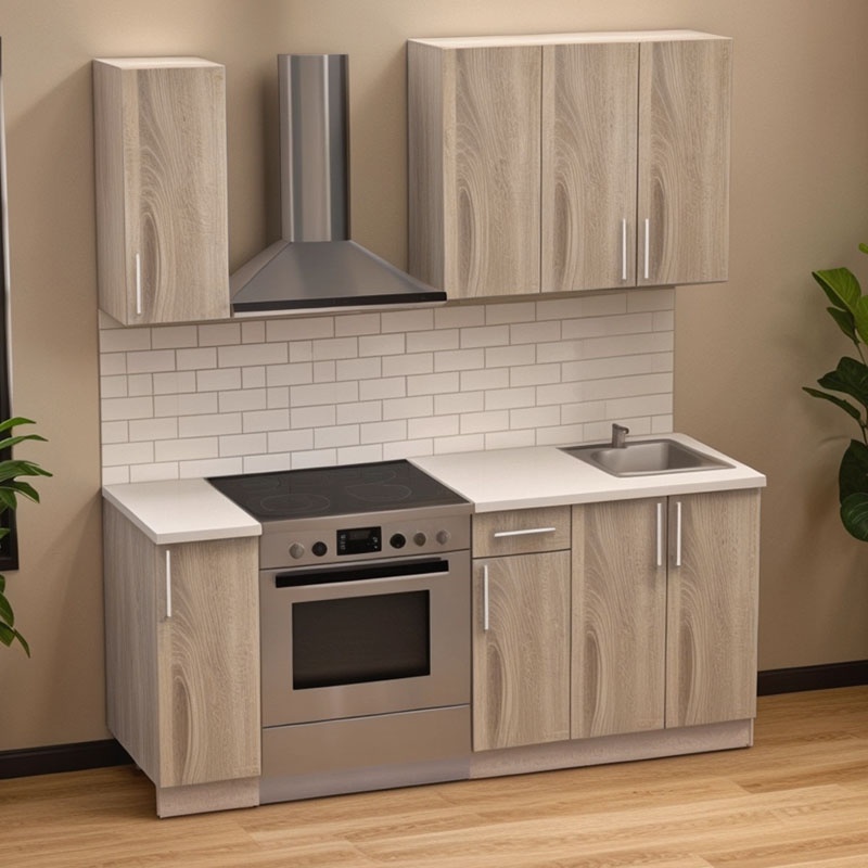 Σύνθεση κουζίνας Festa II pakoworld μελαμίνη σε sonoma απόχρωση και πάγκο σε ανοιχτό γκρι 120x60x85εκ