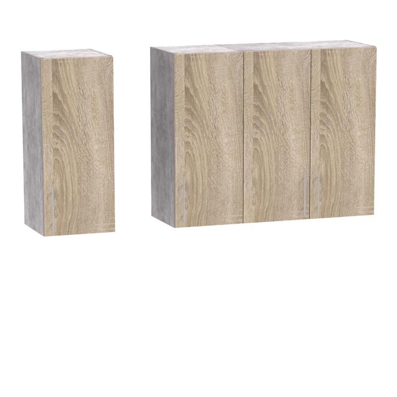 Σύνθεση κουζίνας Festa II pakoworld μελαμίνη σε sonoma απόχρωση και πάγκο σε ανοιχτό γκρι 120x60x85εκ