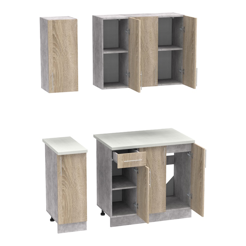 Σύνθεση κουζίνας Festa II pakoworld μελαμίνη σε sonoma απόχρωση και πάγκο σε ανοιχτό γκρι 120x60x85εκ