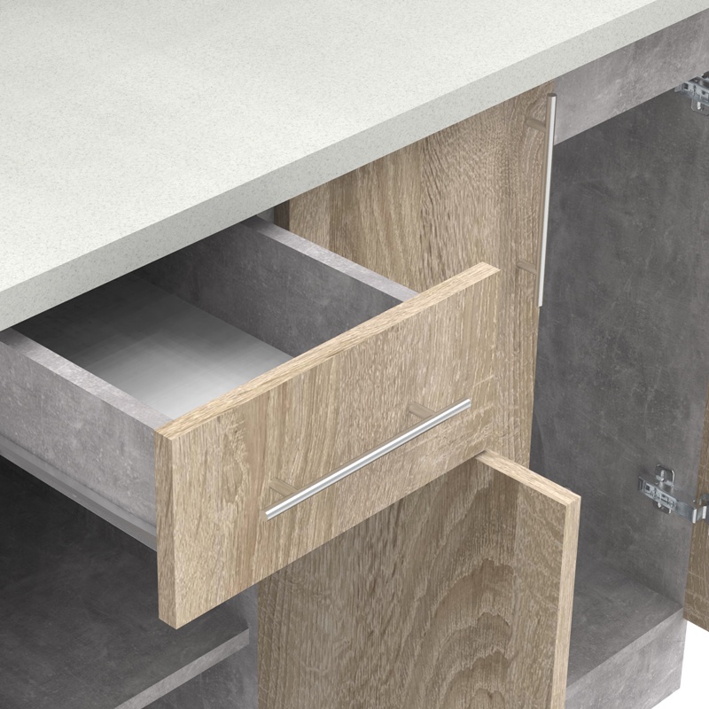 Σύνθεση κουζίνας Festa II pakoworld μελαμίνη σε sonoma απόχρωση και πάγκο σε ανοιχτό γκρι 120x60x85εκ