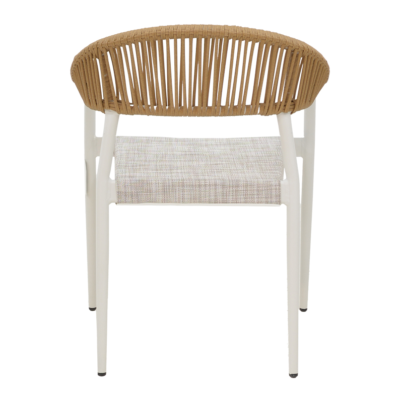 Πολυθρόνα αλουμινίου Elation pakoworld στοιβαζόμενη λευκός σκελετός-textilene γκρι και rattan σε φυσική απόχρωση 56x52x76εκ