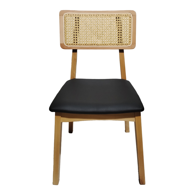 Καρέκλα Renna pakoworld ξύλο οξιάς σε φυσική απόχρωση με μαύρο pu μαξιλάρι 48x52x79εκ