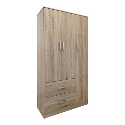 Ντουλάπα τρίφυλλη με 2 συρτάρια Athos pakoworld σε sonoma απόχρωση 90x42x180εκ