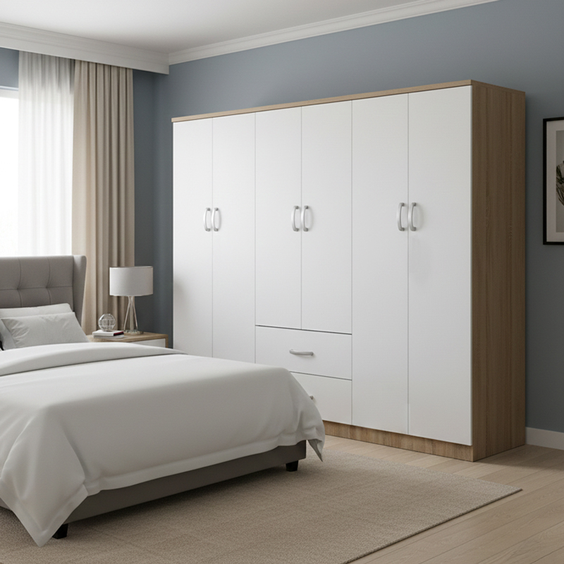 Ντουλάπα εξάφυλλη Athos Ι pakoworld sonoma-λευκό 200.5x42x180εκ