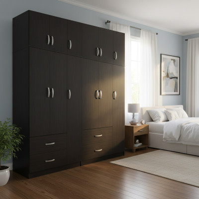 Ντουλάπα εξάφυλλη με πατάρι Athos pakoworld wenge 180x42x240εκ
