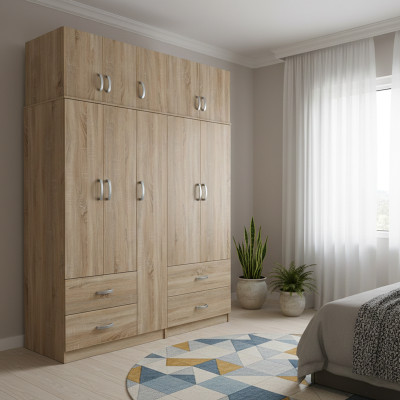 Ντουλάπα πεντάφυλλη με πατάρι Athos pakoworld sonoma 170x42x240εκ