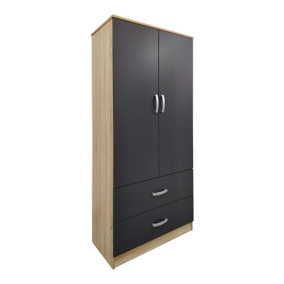 Ντουλάπα εξάφυλλη με πατάρι Athos pakoworld sonoma-ανθρακί 240x42x240εκ