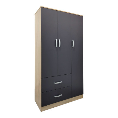 Ντουλάπα εξάφυλλη με πατάρι Athos pakoworld sonoma-ανθρακί 180x42x240εκ
