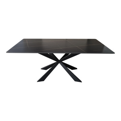 Τραπέζι Mattias pakoworld sintered stone μαύρη όψη μαρμάρου με μαύρα μεταλλικά πόδια 180x90x75εκ