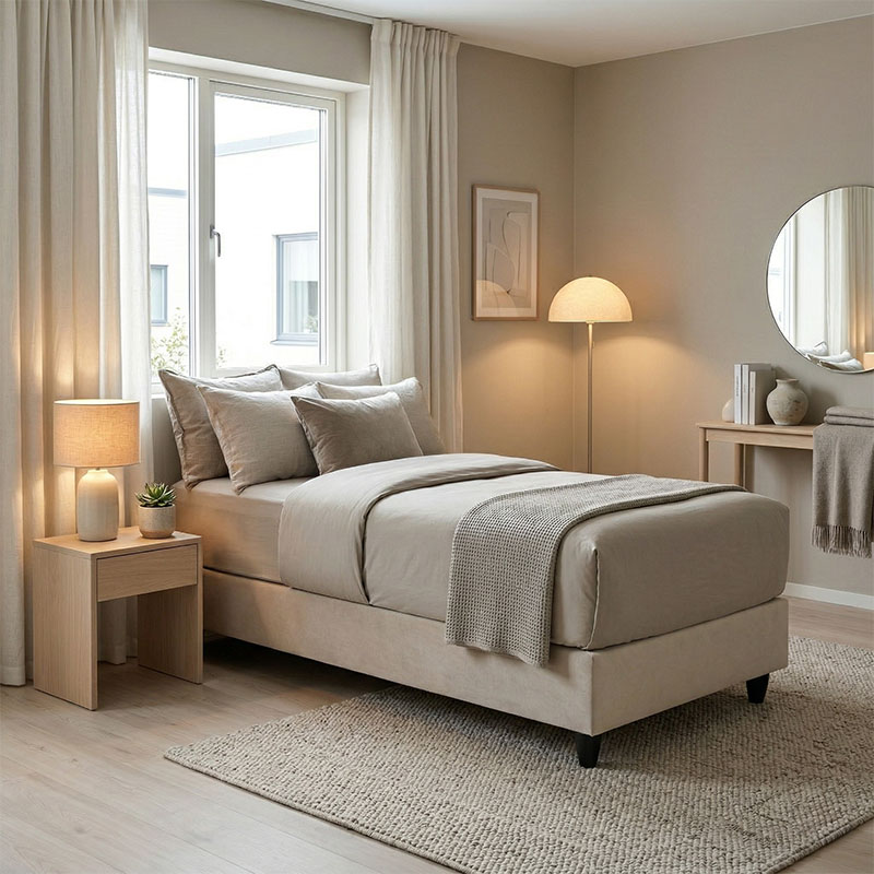 Κρεβάτι Υπόστρωμα μονό Pakda pakoworld κρεμ βελούδο 90x200εκ