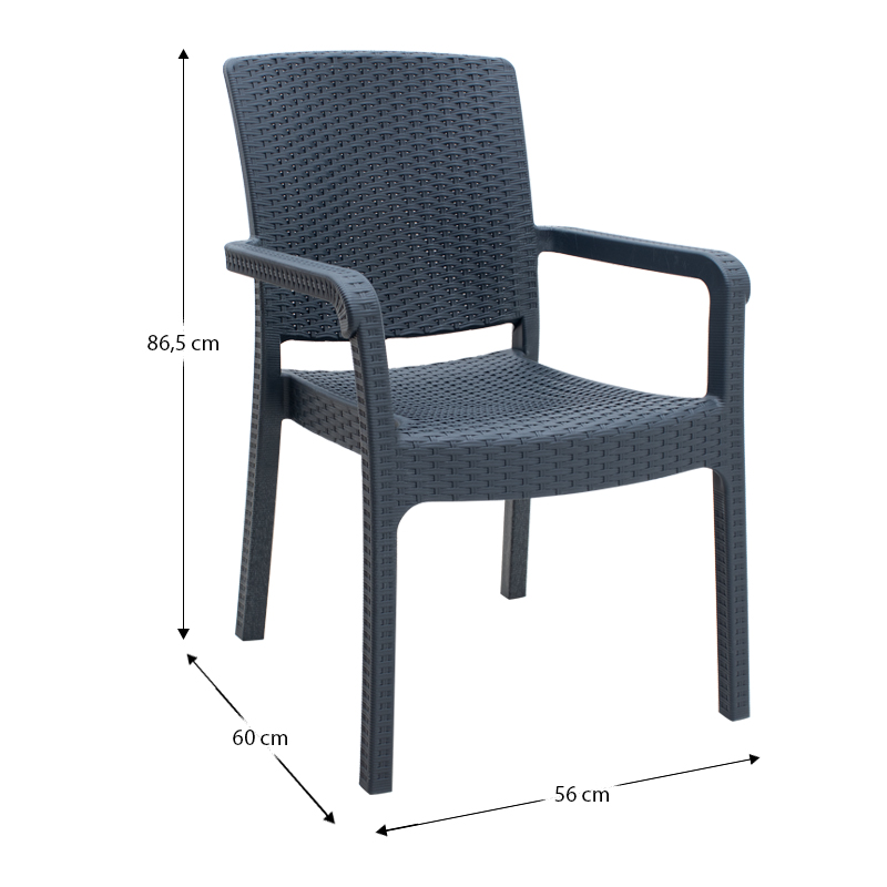 Πολυθρόνα κήπου πολυπροπυλενίου με πλέξη ραττάν χρώμα γκρι 56x60x86,5εκ.